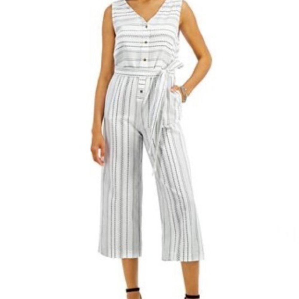 NWT Style & Co White With Black Strip Jumpsuit